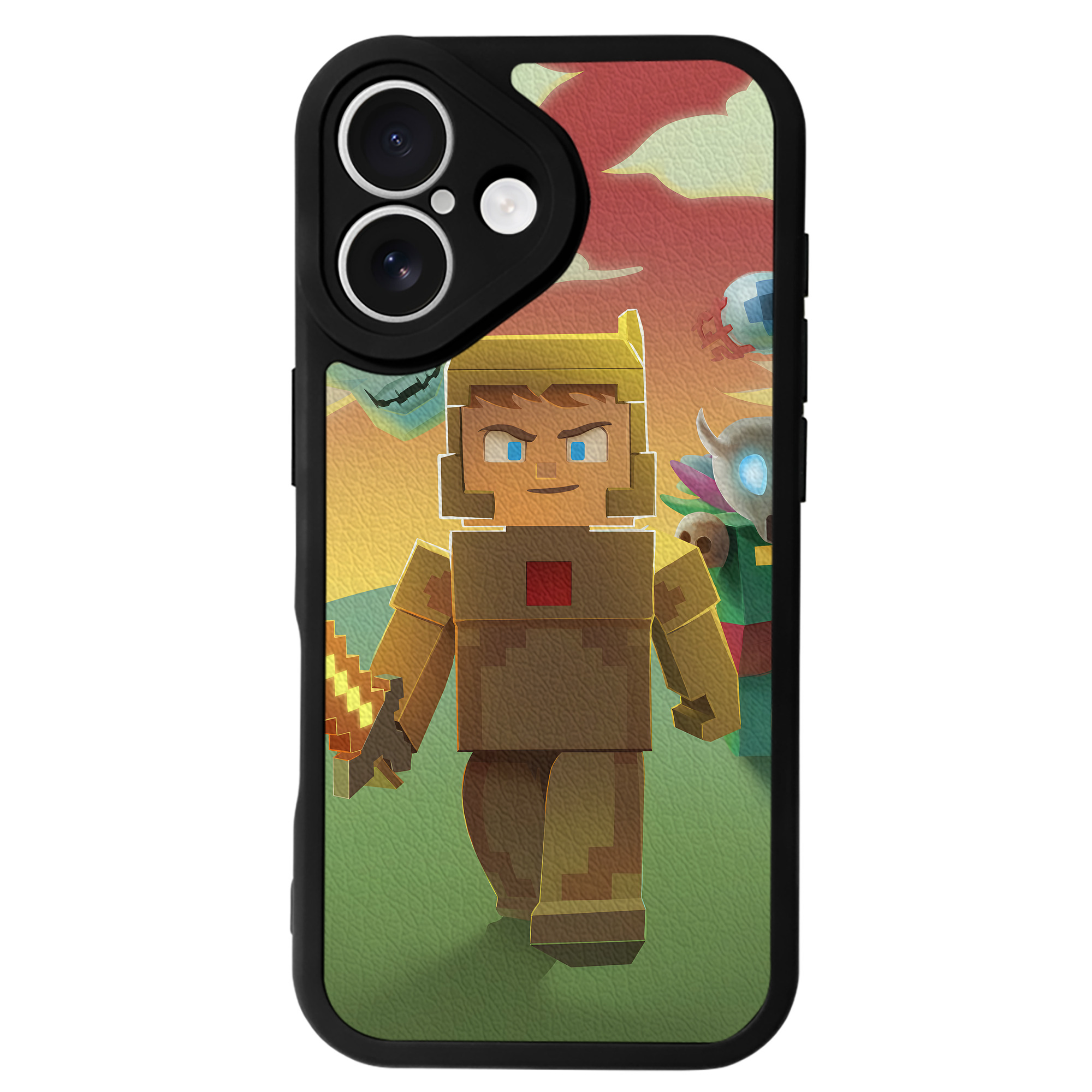 （画像用） マインクラフト ブロックの世界 Minecraft MC Block world 【iPhone 16シリーズ対応】シリコンスマホケース（レザー調） 材質：シリコン
